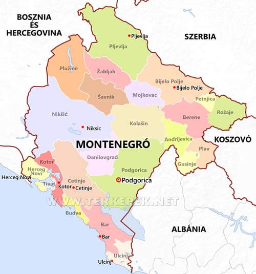 Montenegró politikai térkép